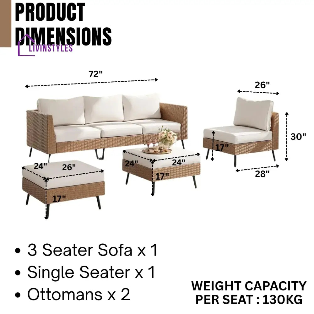 Johanna Outdoor Rattan Wicker 6-Seater Sofa Set - Sofa Set