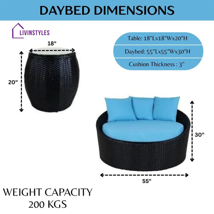 Johanne Outdoor Rattan Wicker Daybed with Glass Top Table - Daybed