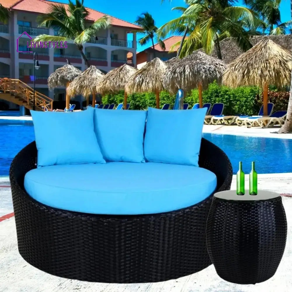 Johanne Outdoor Rattan Wicker Daybed with Glass Top Table - Daybed