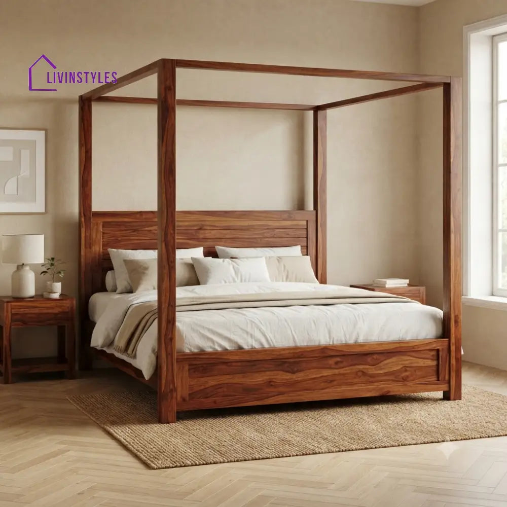 John Solid Sheesham Wood Poster Bed Without Storage