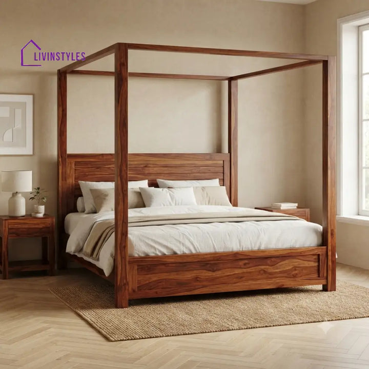 John Solid Sheesham Wood Poster Bed Without Storage