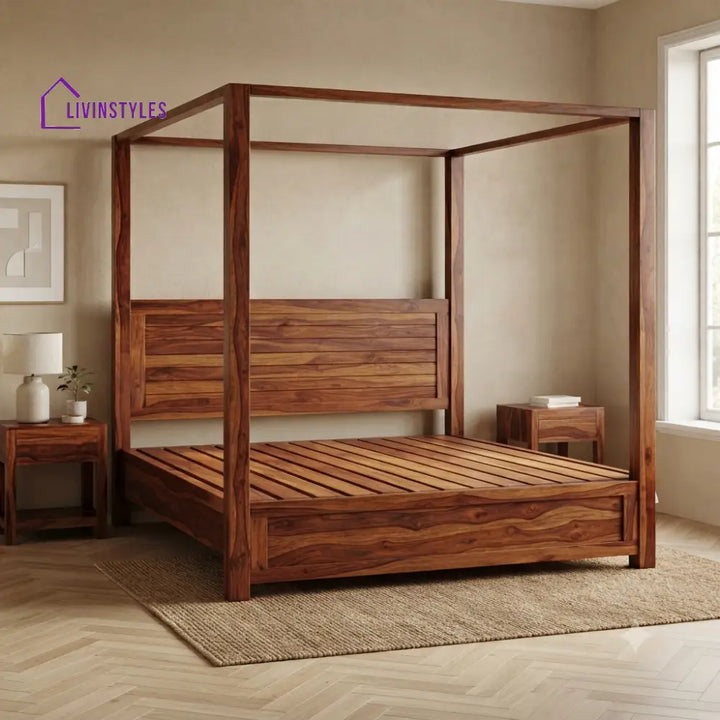 John Solid Sheesham Wood Poster Bed Without Storage