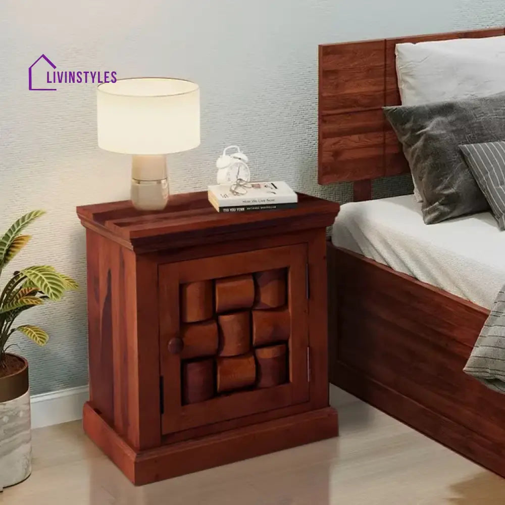 Niware Solid Wood Sheesham Bedside Table Honey Bedroom Furniture Sets
