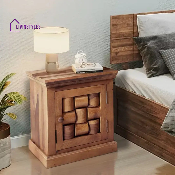 Niware Solid Wood Sheesham Bedside Table Natural Bedroom Furniture Sets