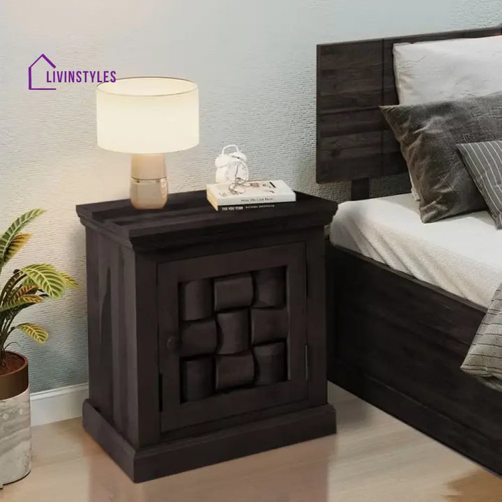 Niware Solid Wood Sheesham Bedside Table Walnut Bedroom Furniture Sets