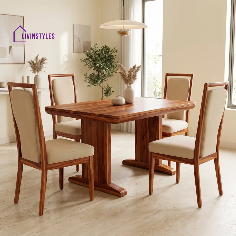 Jonas Premium Solid Wood 4 Seater Dining Table Set