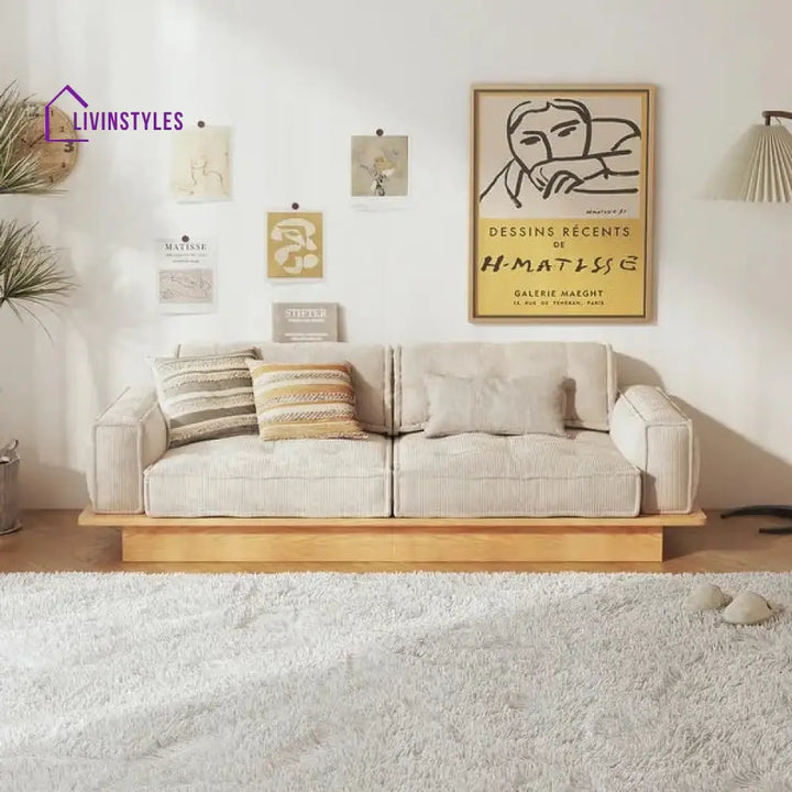 Japandi Solid Wood Frame Corduroy Fabric Sofa With Underneath Storage Drawers SOFA