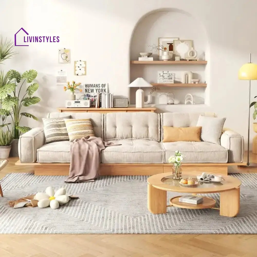 Japandi Solid Wood Frame Corduroy Fabric Sofa With Underneath Storage Drawers SOFA