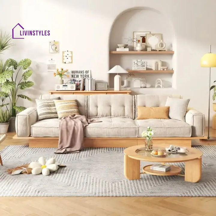 Japandi Solid Wood Frame Corduroy Fabric Sofa With Underneath Storage Drawers SOFA