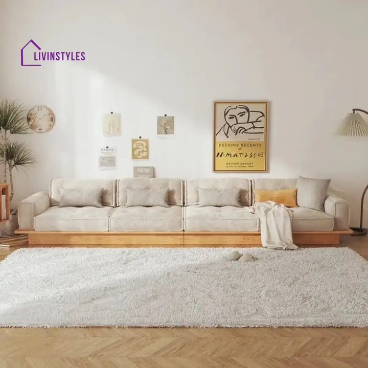 Japandi Solid Wood Frame Corduroy Fabric Sofa With Underneath Storage Drawers SOFA