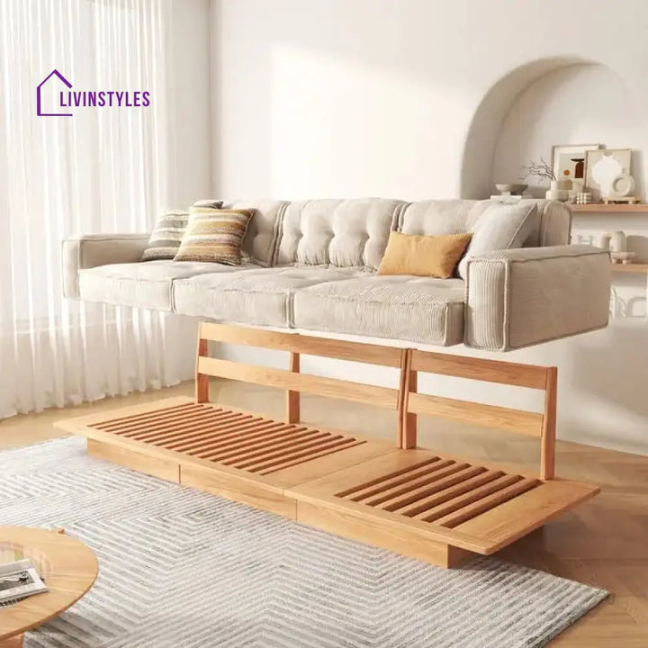 Japandi Solid Wood Frame Corduroy Fabric Sofa With Underneath Storage Drawers SOFA
