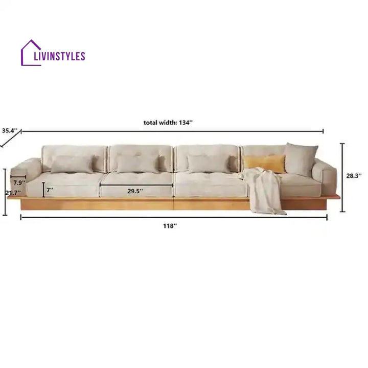 Japandi Solid Wood Frame Corduroy Fabric Sofa With Underneath Storage Drawers 4 SEATER - 134’’ W x 35.4’’ D x 28.3’’ H