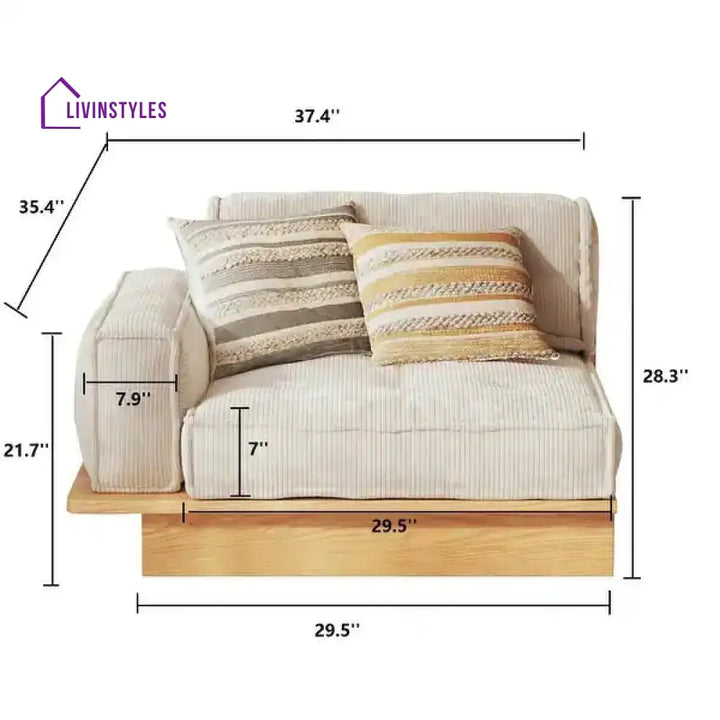 Japandi Solid Wood Frame Corduroy Fabric Sofa With Underneath Storage Drawers 1 SEATER -37.4’’ W x 35.4’’ D x 28.3’’ H