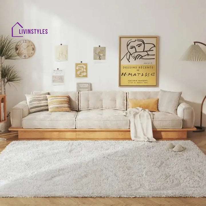 Japandi Solid Wood Frame Corduroy Fabric Sofa With Underneath Storage Drawers SOFA