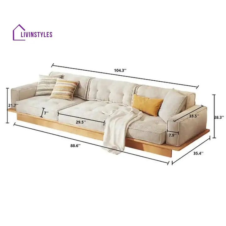 Japandi Solid Wood Frame Corduroy Fabric Sofa With Underneath Storage Drawers 3 SEATER - 104.3’’ W x 35.4’’ D x 28.3’’