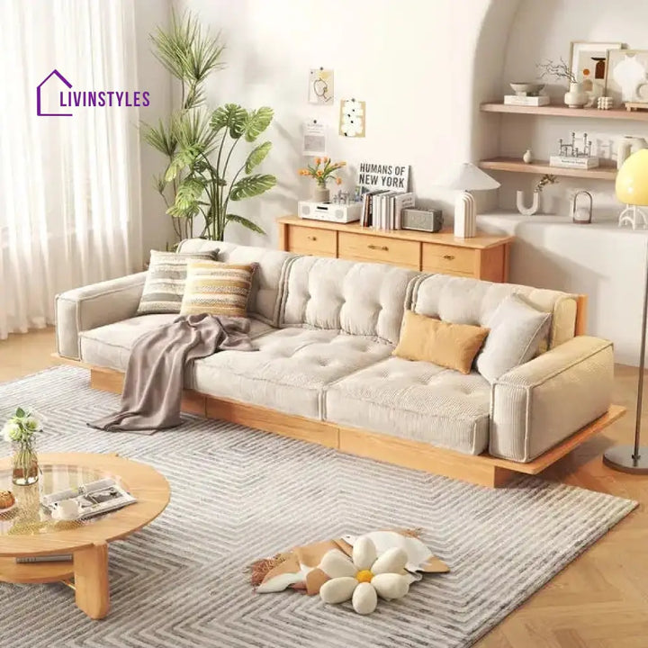 Japandi Solid Wood Frame Corduroy Fabric Sofa With Underneath Storage Drawers SOFA
