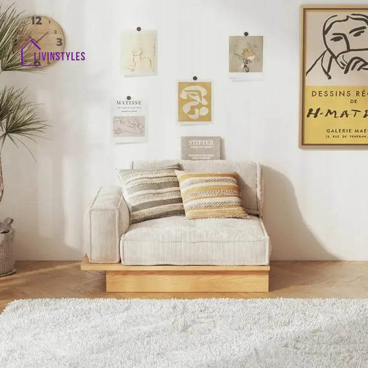 Japandi Solid Wood Frame Corduroy Fabric Sofa With Underneath Storage Drawers SOFA