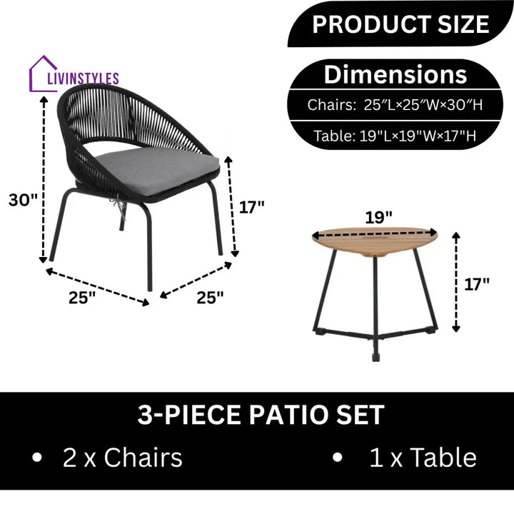 Josefina 3 Piece Garden Outdoor Rope Patio Set - Patio Set
