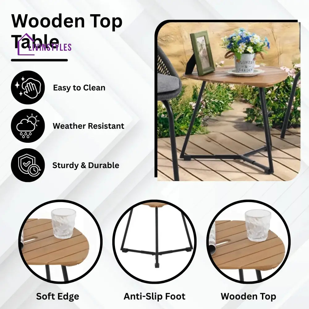 Josefina 3 Piece Garden Outdoor Rope Patio Set - Patio Set