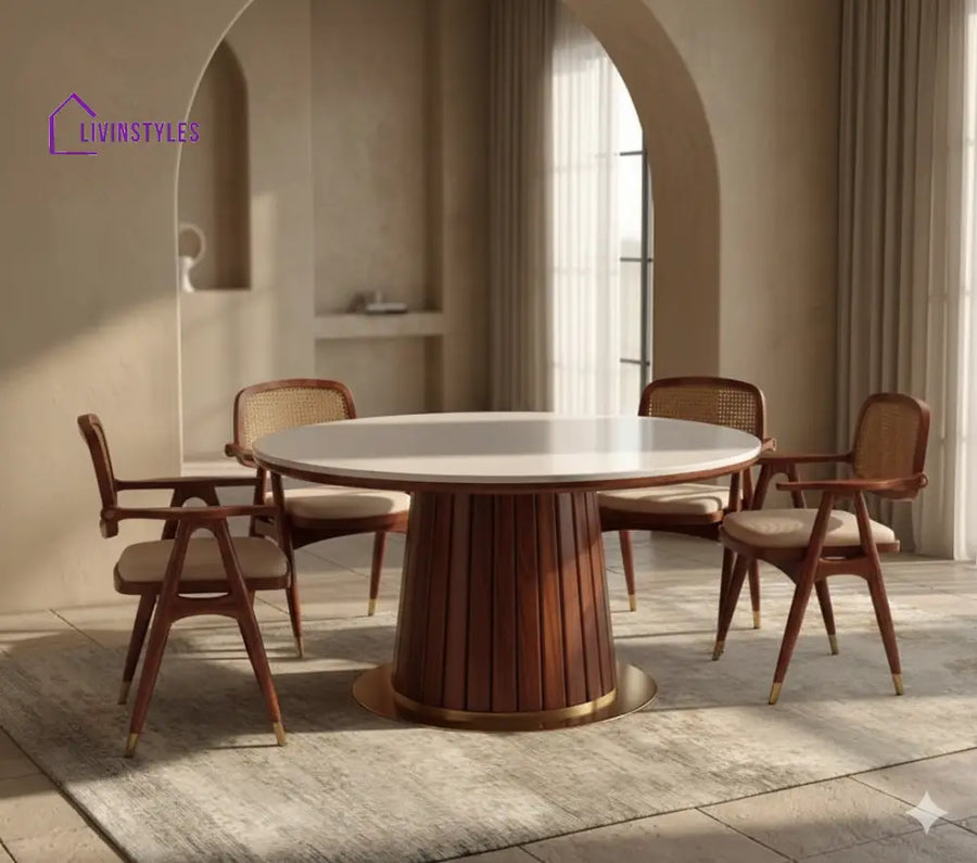 Joseph Round Solid Sheesham Wood Dining Table Set | Round 4 Seater Dining Table Set