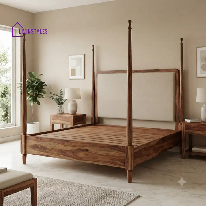 Joseph Solid Sheesham Wood Poster Bed Without Storage