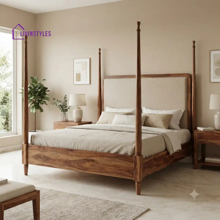 Joseph Solid Sheesham Wood Poster Bed Without Storage