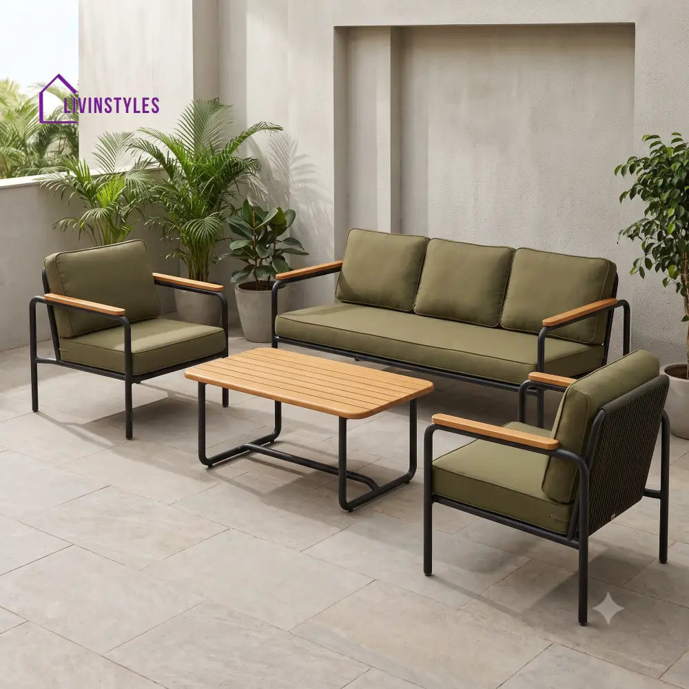 Josepha Metal Frame and Rope Weaving Outdoor Sofa Set 3 + 1 +1 and Coffee Table | Premium Uphostery
