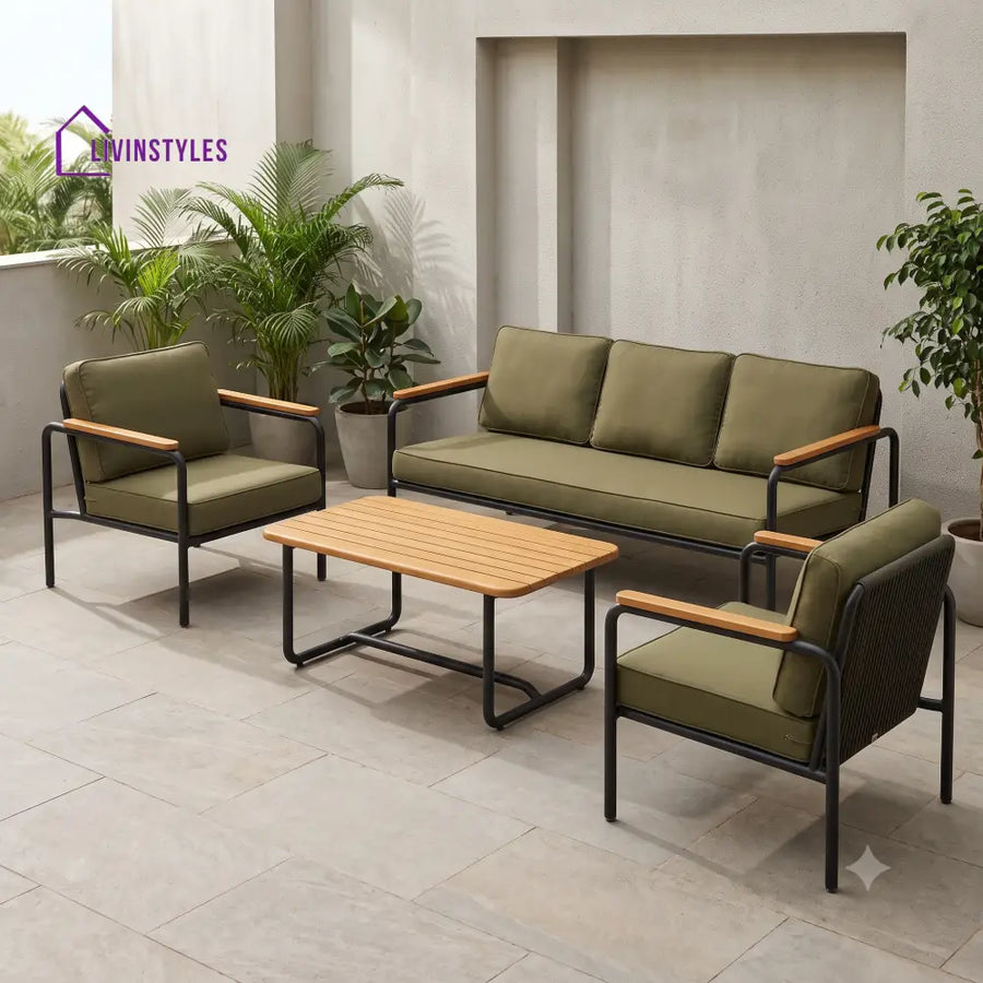 Josepha Metal Frame and Rope Weaving Outdoor Sofa Set 3 + 1 +1 and Coffee Table | Premium Uphostery