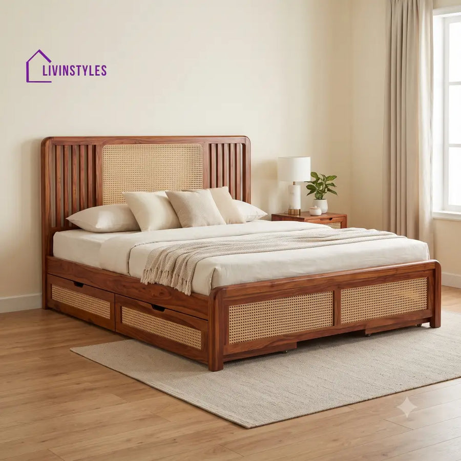 Josephine Premium Wooden Bed with Drawer Storage | King Size Bed & Queen Size Bed Online