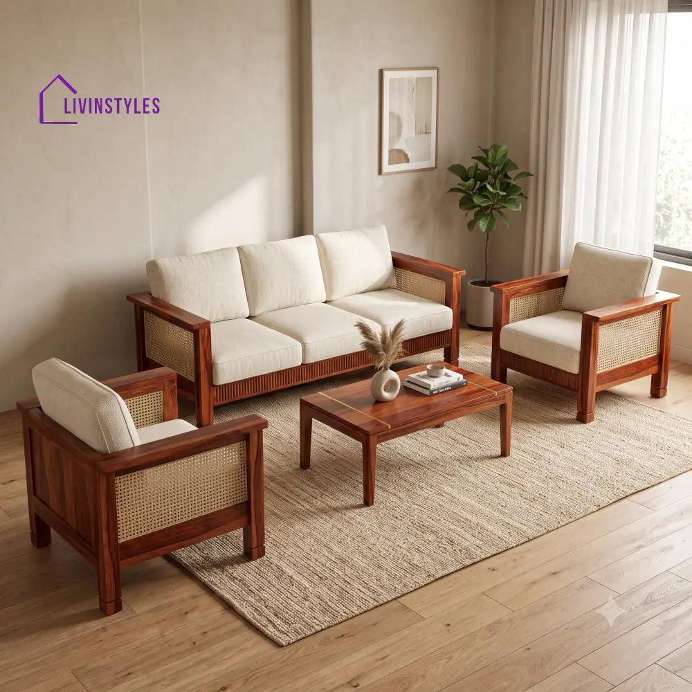 Josephine Premium Wooden Sofa Set for Living Room | 3 + 1 + 1 Seater Sheesham Wood Sofa Set