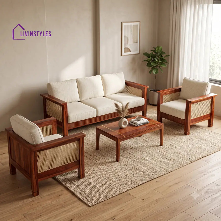 Josephine Premium Wooden Sofa Set for Living Room | 3 + 1 + 1 Seater Sheesham Wood Sofa Set