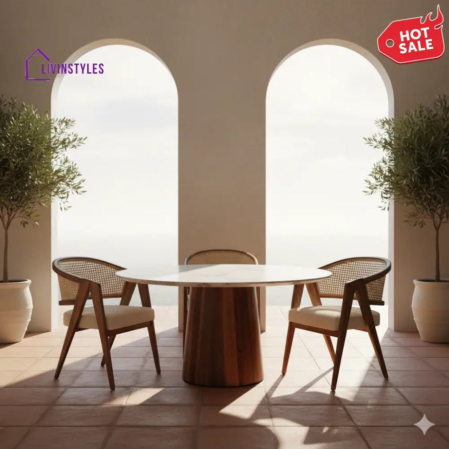 Joshua Round Solid Sheesham Wood Dining Table Set | Roud 4 Seater Dining Table Set