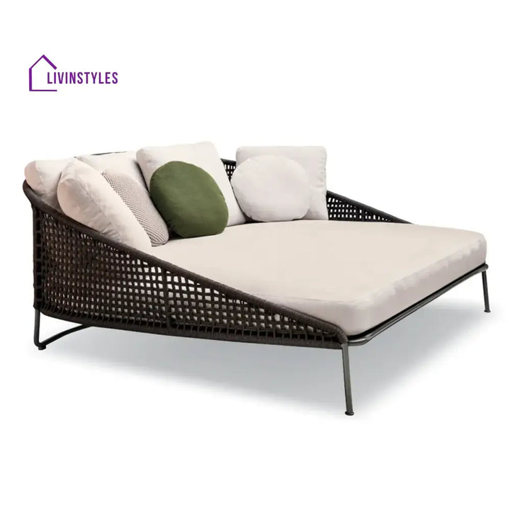 Josslyn Outdoor Rope Patio Furniture Daybed (Brown and Cream) - Daybed