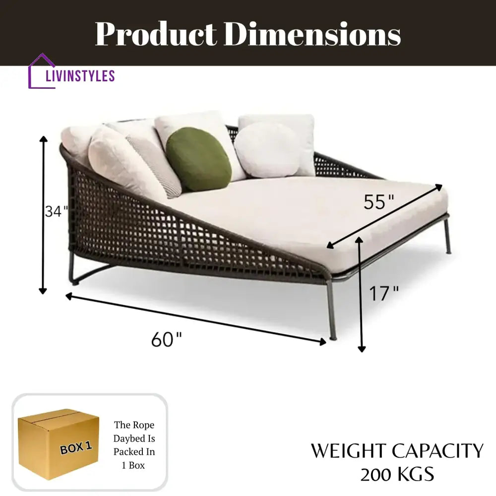 Josslyn Outdoor Rope Patio Furniture Daybed (Brown and Cream) - Daybed