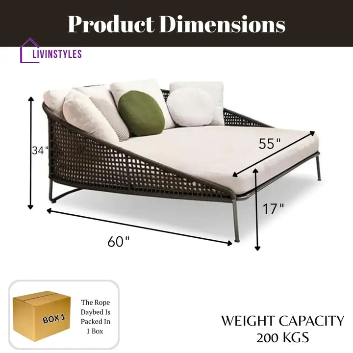 Josslyn Outdoor Rope Patio Furniture Daybed (Brown and Cream) - Daybed