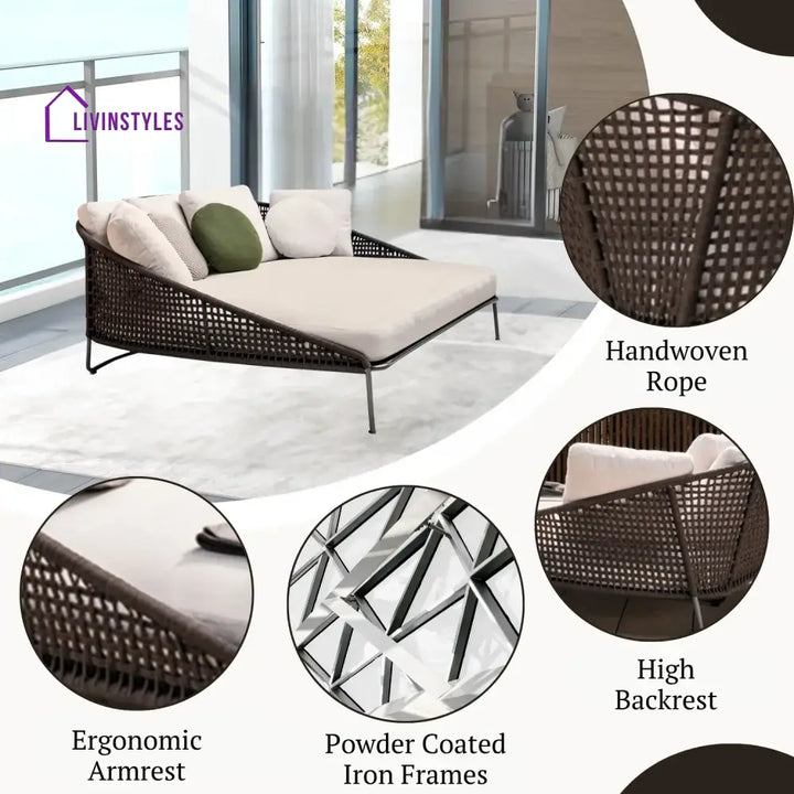 Josslyn Outdoor Rope Patio Furniture Daybed (Brown and Cream) - Daybed
