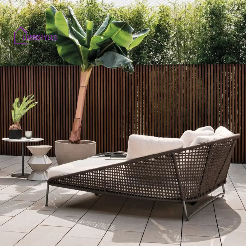 Josslyn Outdoor Rope Patio Furniture Daybed (Brown and Cream) - Daybed