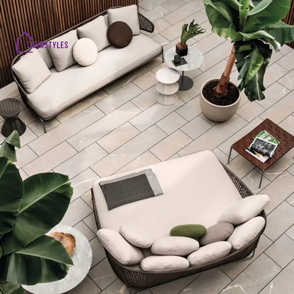 Josslyn Outdoor Rope Patio Furniture Daybed (Brown and Cream) - Daybed