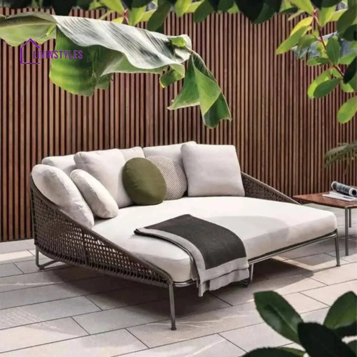 Josslyn Outdoor Rope Patio Furniture Daybed (Brown and Cream) - Daybed