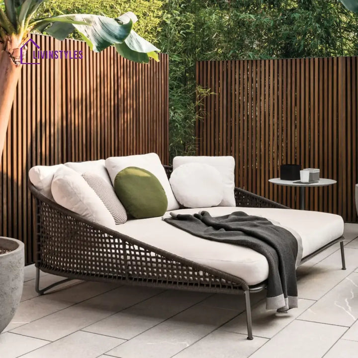 Josslyn Outdoor Rope Patio Furniture Daybed (Brown and Cream) - Daybed
