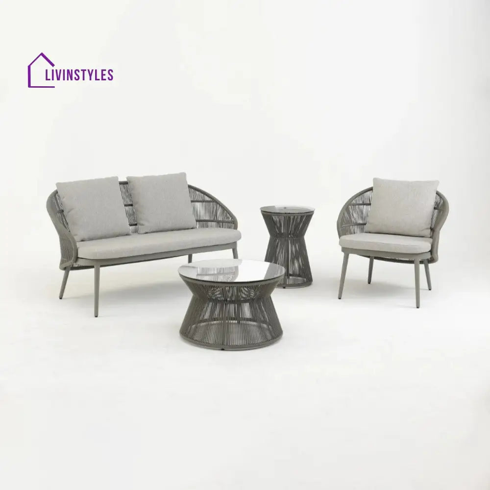 Juanito Outdoor Sofa Set 2 Seater 1 Single Seater 1 Side Table and 1 Center Table Set (Grey) Braided & Rope - Sofa Sets
