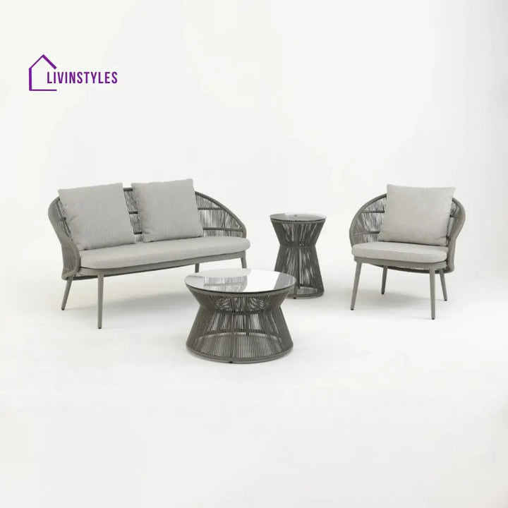 Juanito Outdoor Sofa Set 2 Seater 1 Single Seater 1 Side Table and 1 Center Table Set (Grey) Braided & Rope - Sofa Sets