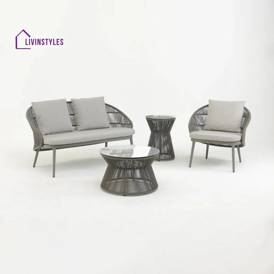 Juanito Outdoor Sofa Set 2 Seater 1 Single Seater 1 Side Table and 1 Center Table Set (Grey) Braided & Rope - Sofa Sets