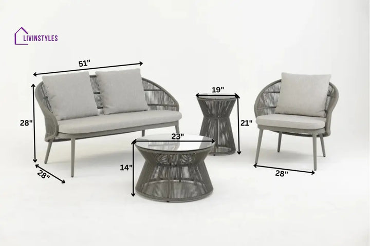 Juanito Outdoor Sofa Set 2 Seater 1 Single Seater 1 Side Table and 1 Center Table Set (Grey) Braided & Rope - Sofa Sets