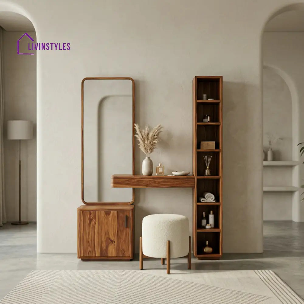 Jude Sheesham Wood Dressing Table with Mirror and Storage (Honey Finish)