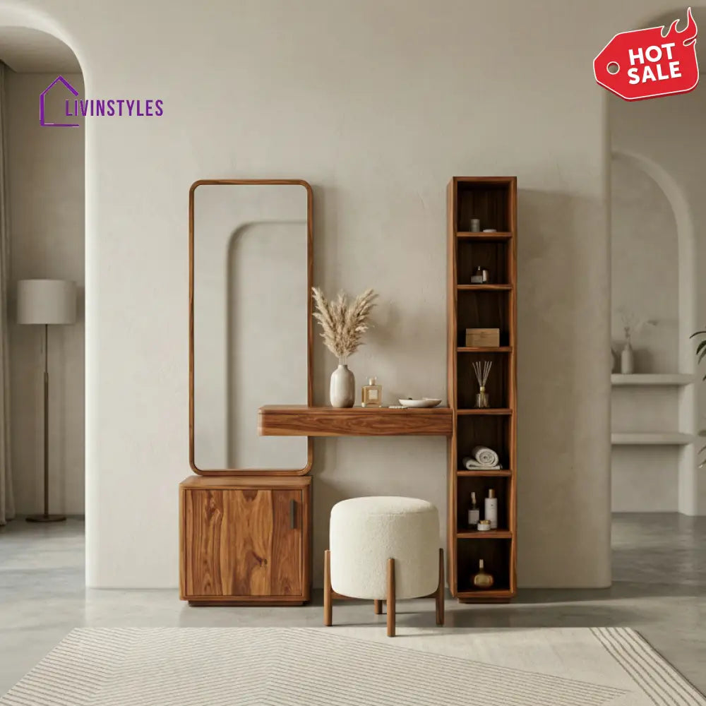 Jude Sheesham Wood Dressing Table with Mirror and Storage (Honey Finish)