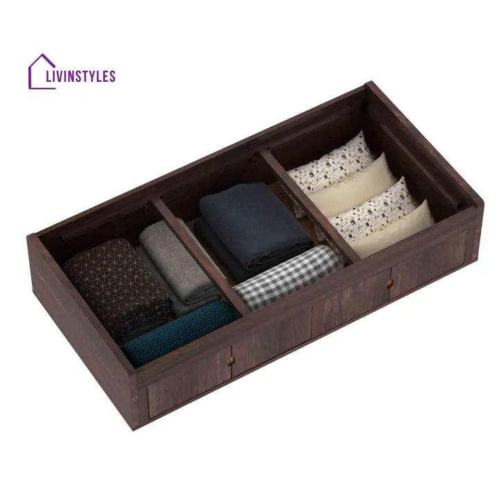 Judith Solid Sheesham Wood Single Bed Cum Day Bed With Door Storage (With Mattress Walnut Finish) Bed