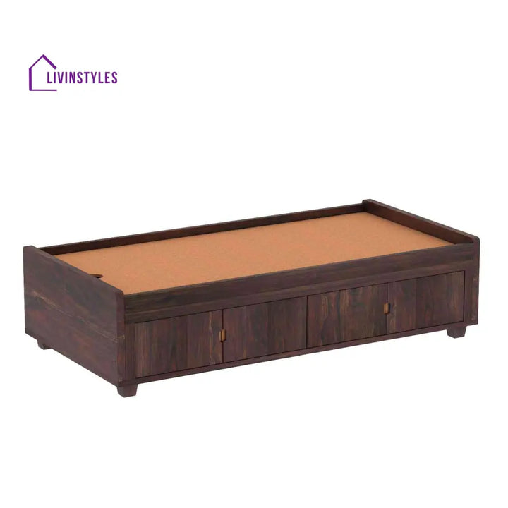 Judith Solid Sheesham Wood Single Bed Cum Day Bed With Door Storage (With Mattress Walnut Finish) Bed