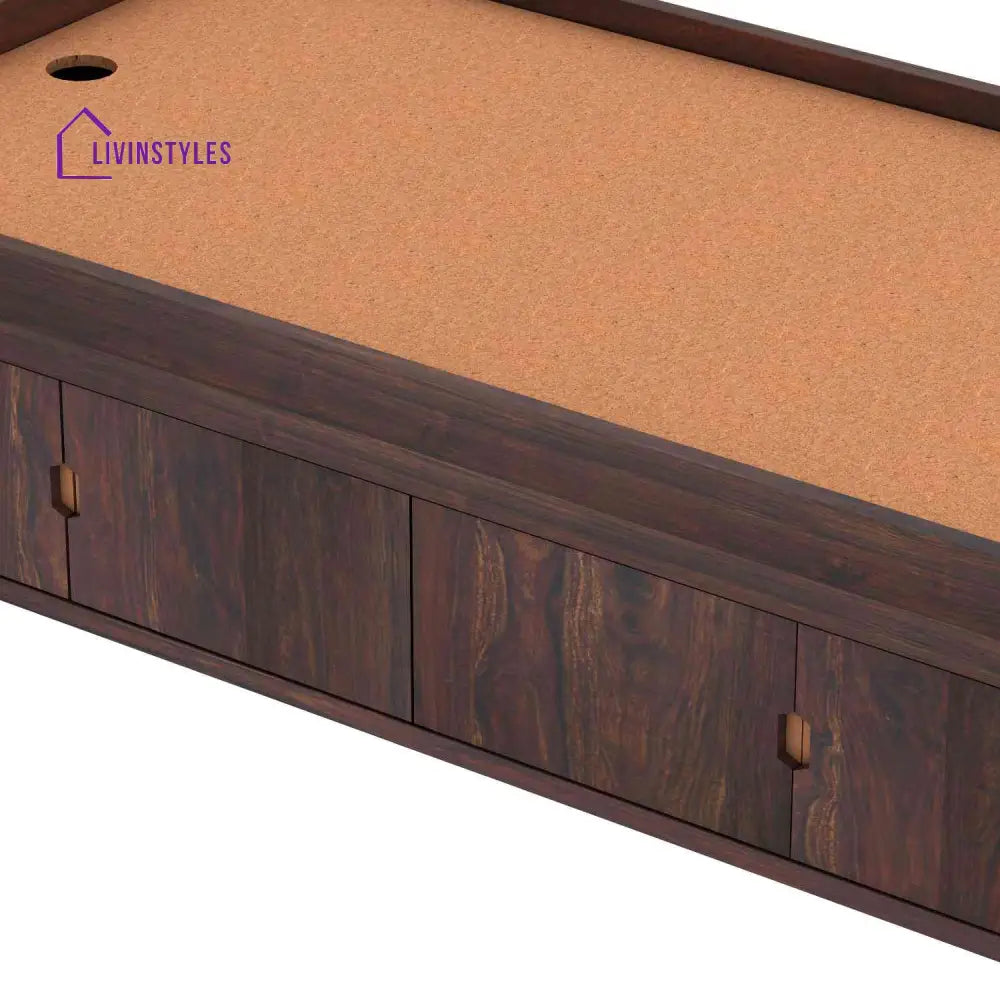 Judith Solid Sheesham Wood Single Bed Cum Day Bed With Door Storage (With Mattress Walnut Finish) Bed