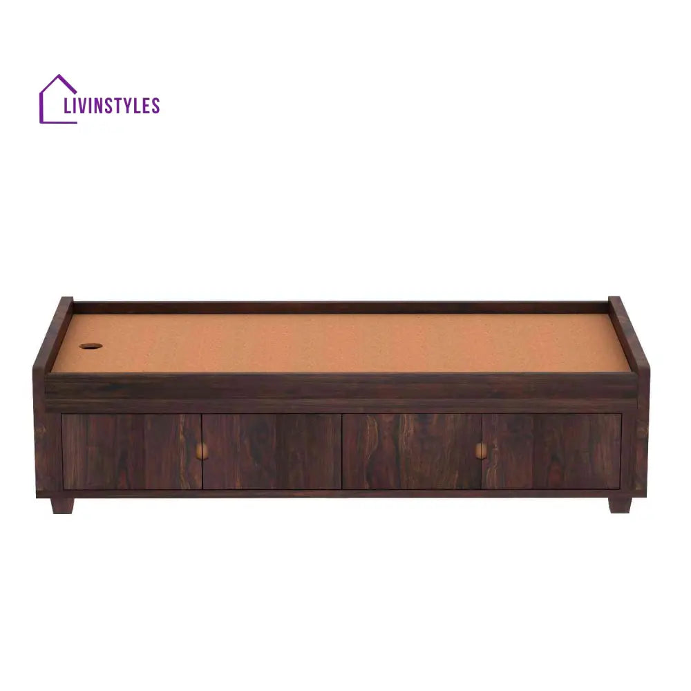 Judith Solid Sheesham Wood Single Bed Cum Day Bed With Door Storage (With Mattress Walnut Finish) Bed